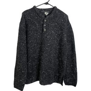 Peruvian Connection Sweater Womens Large Gray Wool Mohair Pullover Henley Button